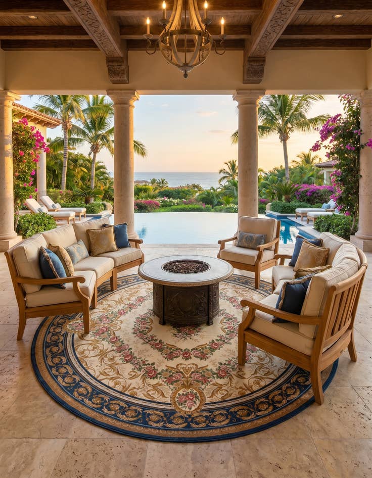 Detail image of 10' x 10' Easy-Clean Traditional Indoor / Outdoor Round Rug