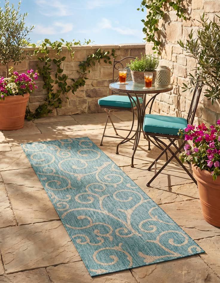 Detail image of 2' x 6' Easy-Clean Botanical Indoor / Outdoor Runner Rug
