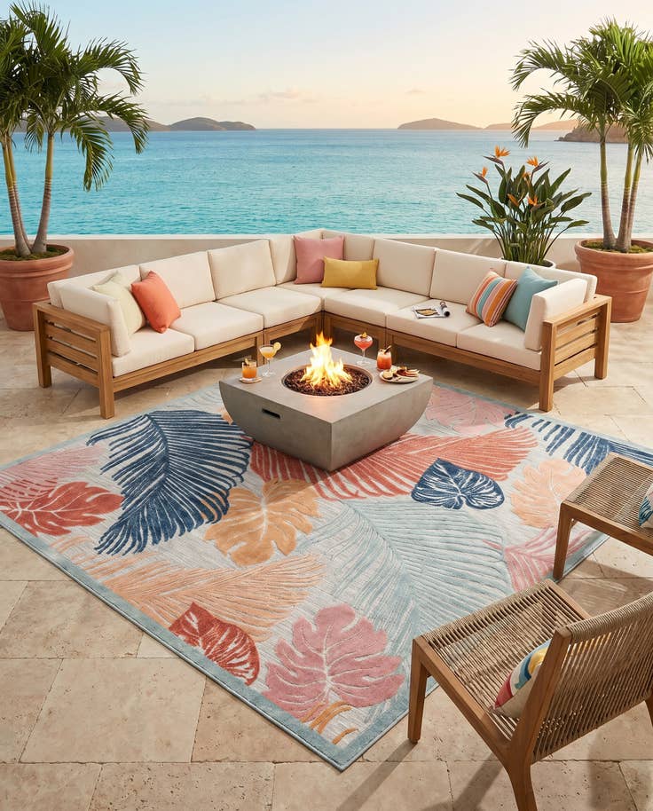 Detail image of 8' 2 x 8' 2 Easy-Clean Botanical Indoor / Outdoor Square Rug