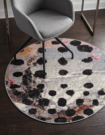 White and Black Easy-Clean Modern Indoor / Outdoor Round Rug