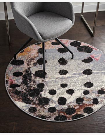 White and Black Easy-Clean Modern Indoor / Outdoor Round Rug