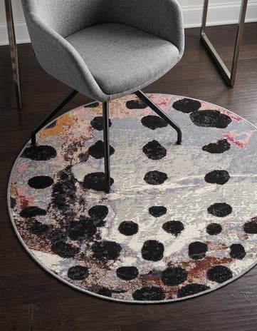 White and Black Easy-Clean Modern Indoor / Outdoor Round Rug