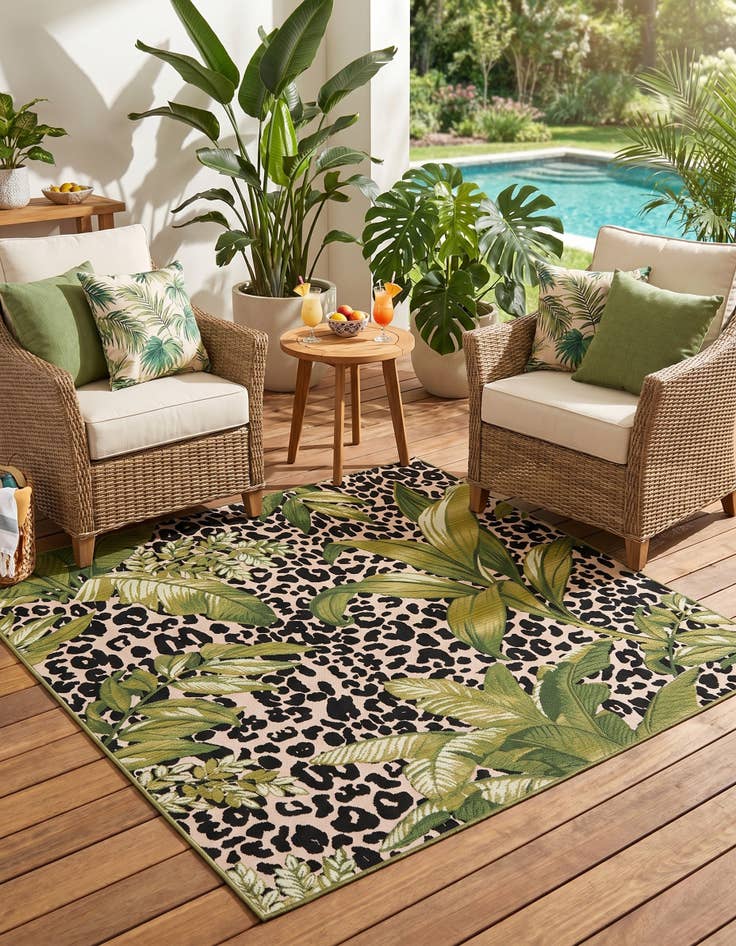 Detail image of 6' x 6' Easy-Clean Botanical Indoor / Outdoor Square Rug