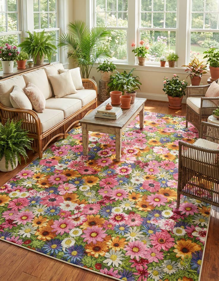 Detail image of 6' x 9' Easy-Clean Botanical Indoor / Outdoor Rug