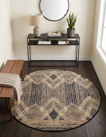 Charcoal Easy-Clean Modern Indoor / Outdoor Round Rug