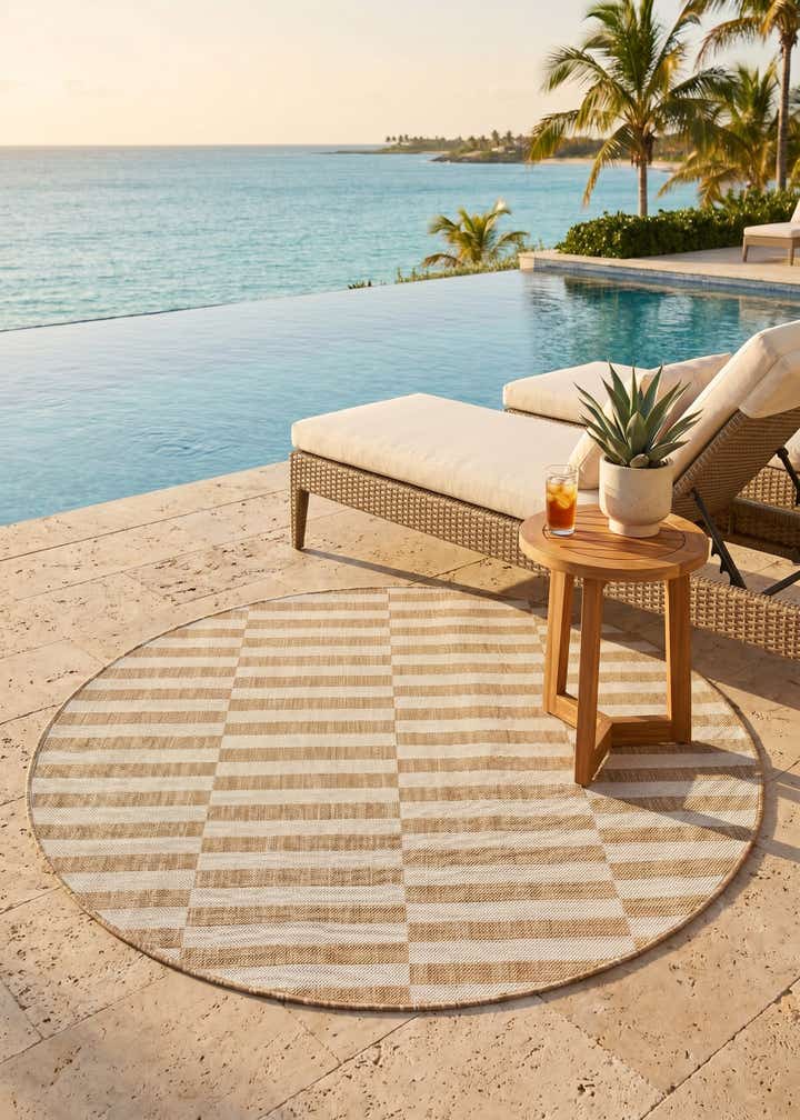 5' 3 x 5' 3 Easy-Clean Striped Indoor / Outdoor Round Rug