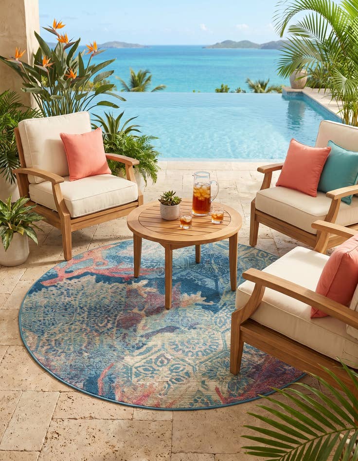 Detail image of 5' 3 x 5' 3 Easy-Clean Coastal Indoor / Outdoor Round Rug