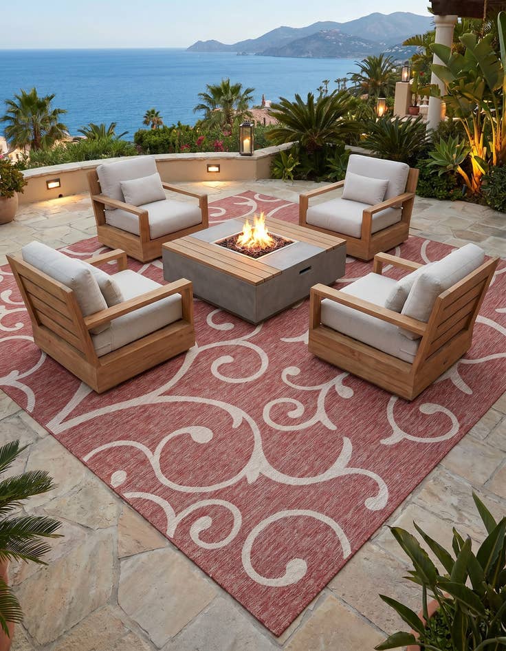 Detail image of 13' x 13' Easy-Clean Botanical Indoor / Outdoor Square Rug