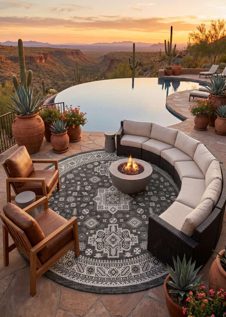 13' x 13' Easy-Clean Aztec Indoor / Outdoor Round Rug