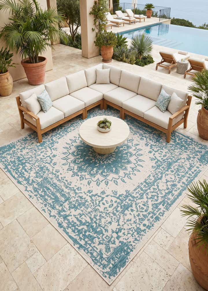 10' x 10' Easy-Clean Traditional Indoor / Outdoor Square Rug