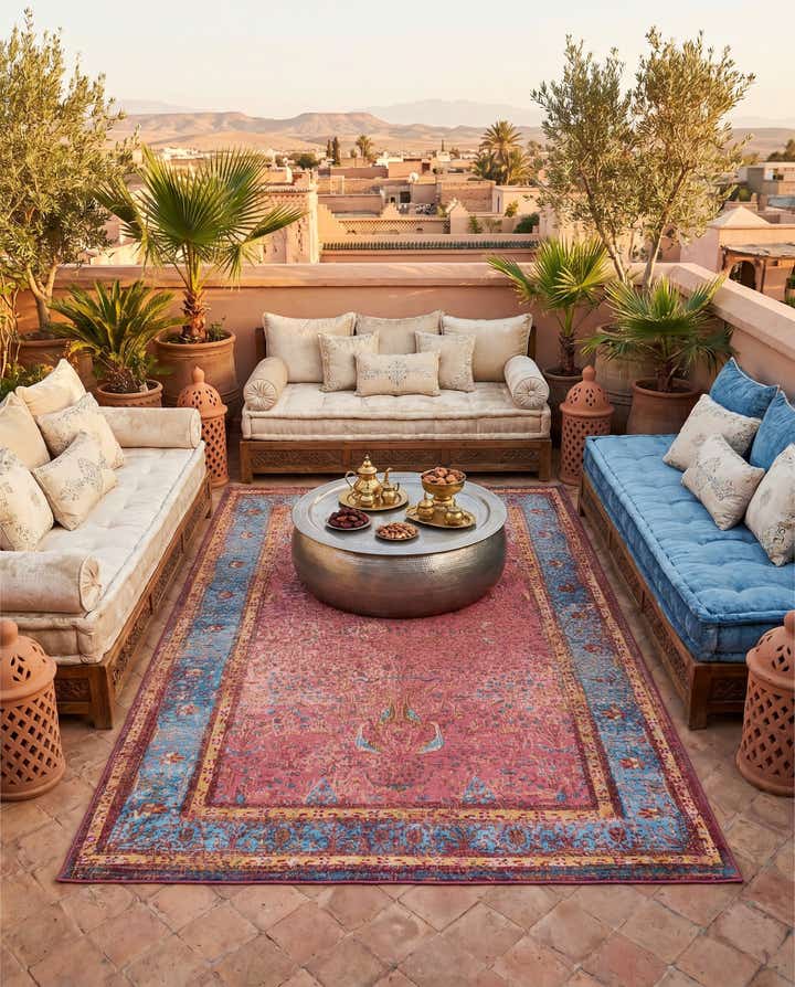 5' 3 x 8' Easy-Clean Traditional Indoor / Outdoor Rug