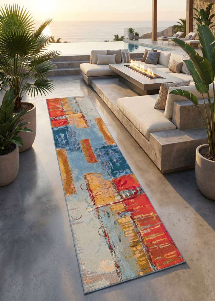 2' 7 x 12' Easy-Clean Modern Indoor / Outdoor Runner Rug