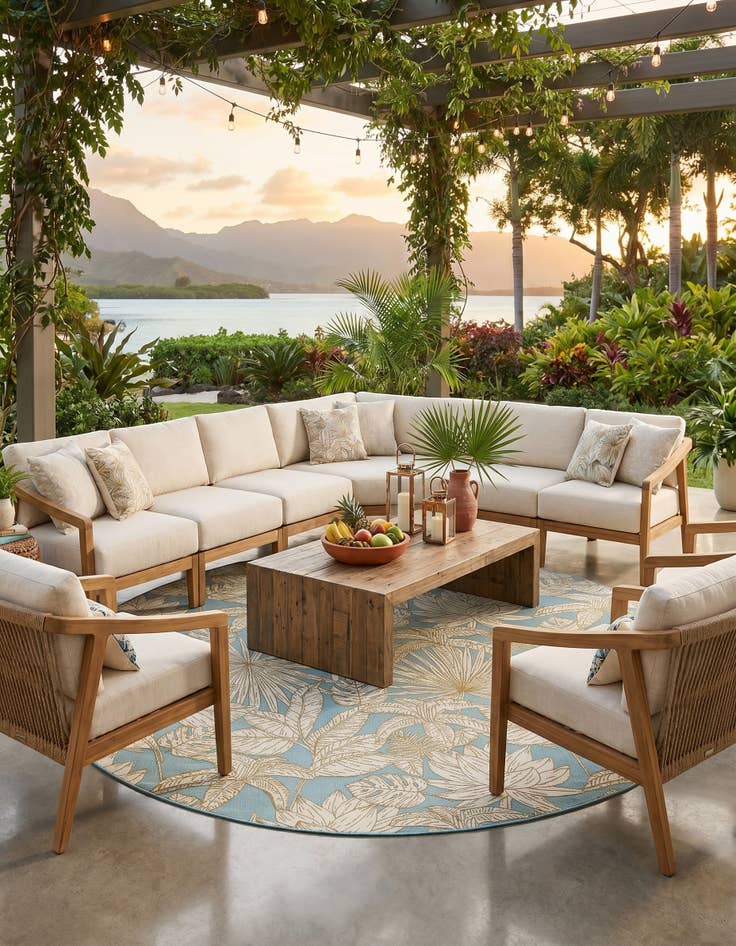 Detail image of 10' x 10' Easy-Clean Botanical Indoor / Outdoor Round Rug