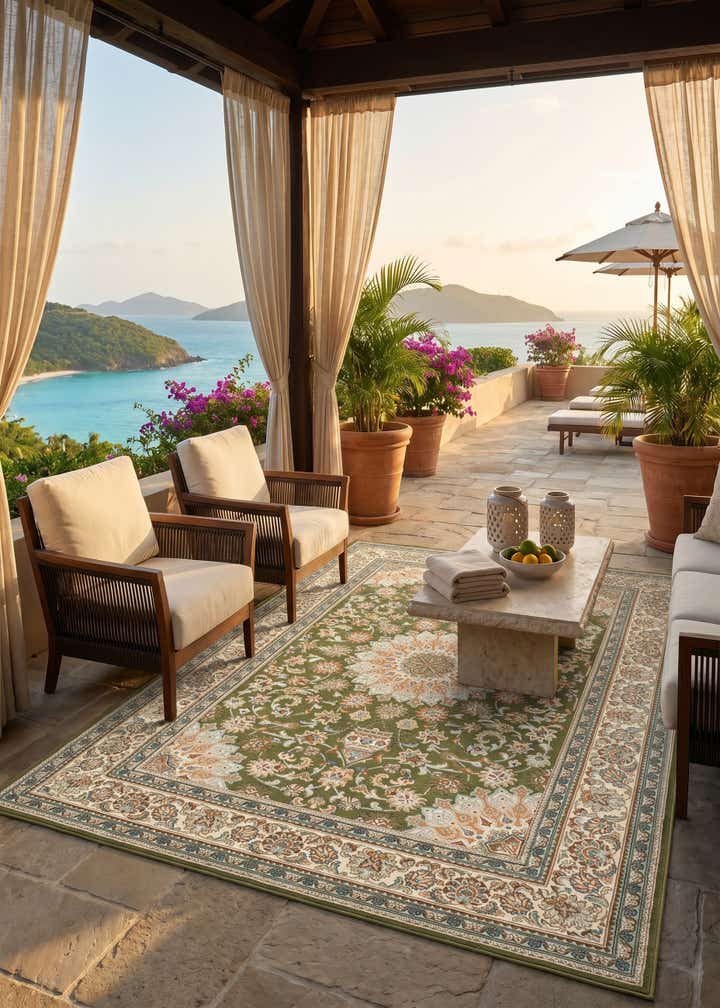 6' 1 x 9' Easy-Clean Traditional Indoor / Outdoor Rug