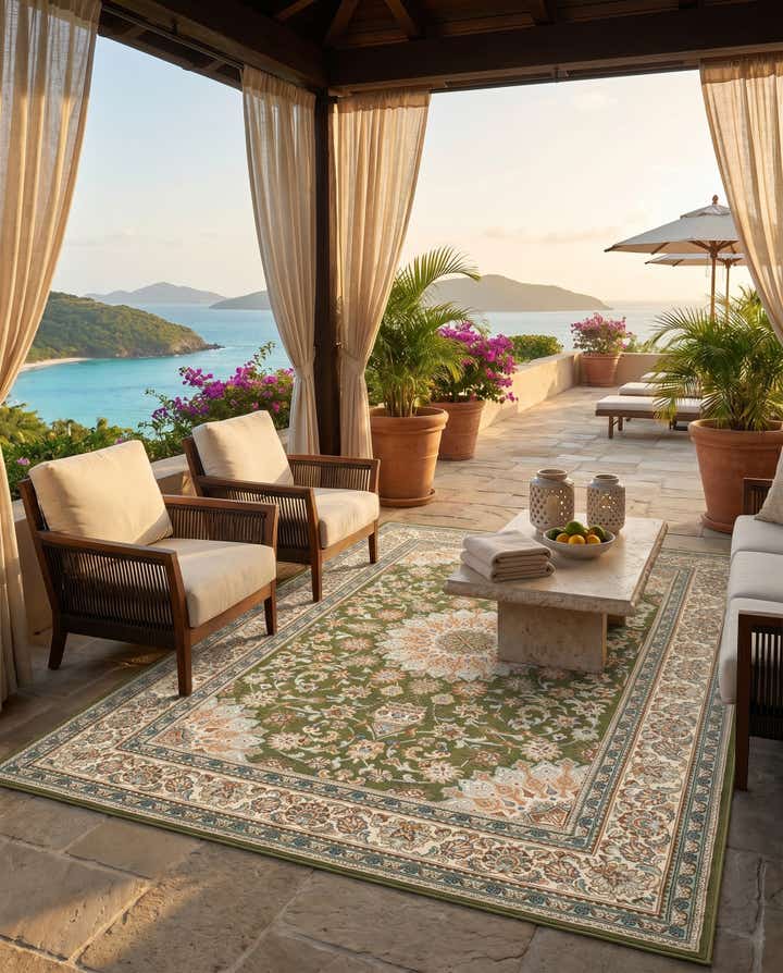 6' 1 x 9' Easy-Clean Traditional Indoor / Outdoor Rug