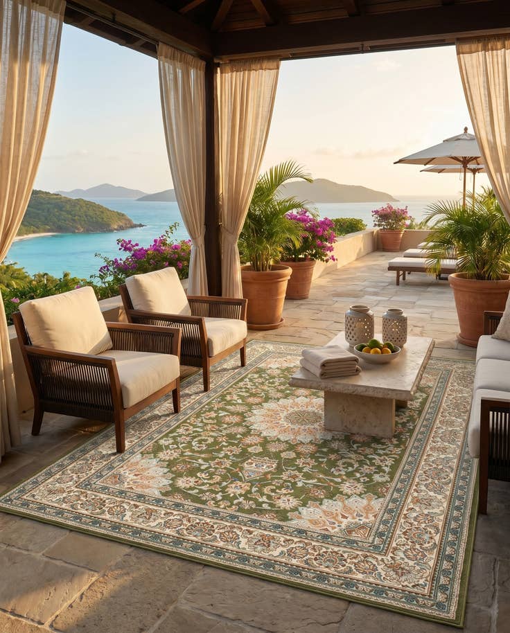 Detail image of 6' 1 x 9' Easy-Clean Traditional Indoor / Outdoor Rug