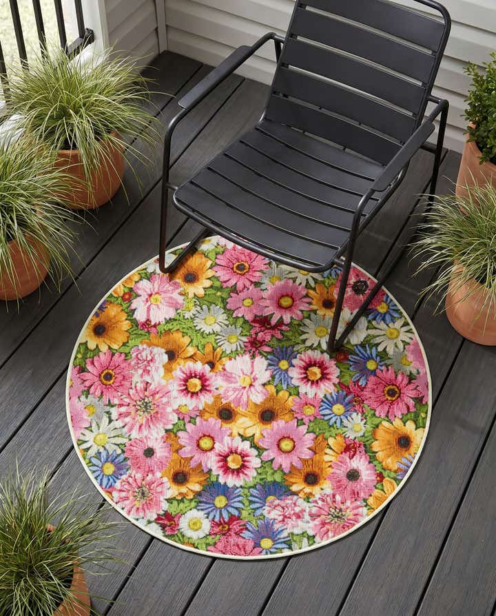 3' x 3' Easy-Clean Botanical Indoor / Outdoor Round Rug