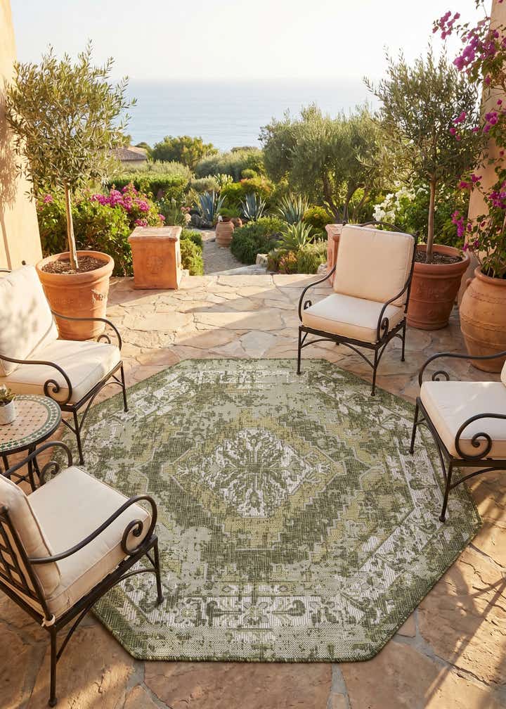 5' 3 x 5' 3 Easy-Clean Traditional Indoor / Outdoor Octagon Rug