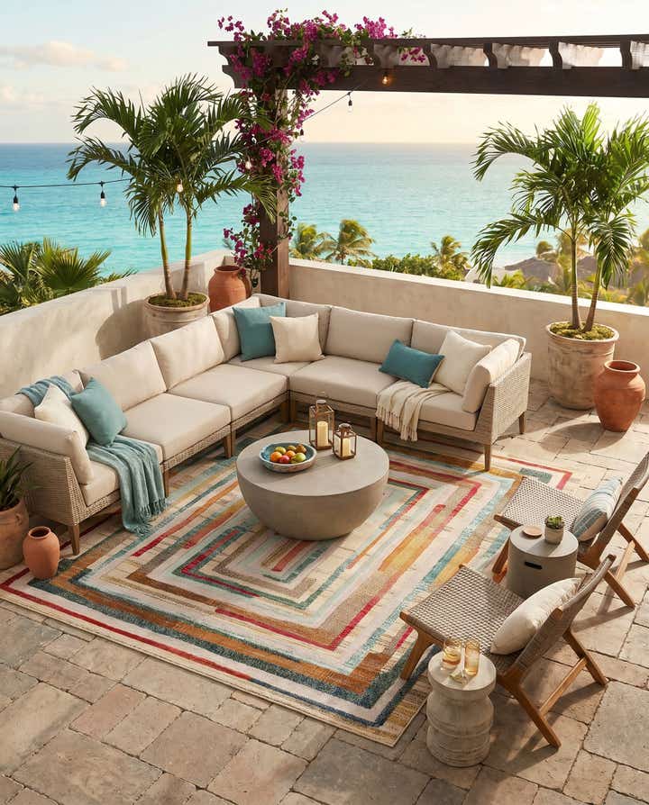 7' 10 x 7' 10 Easy-Clean Casablanca Indoor / Outdoor Square Rug