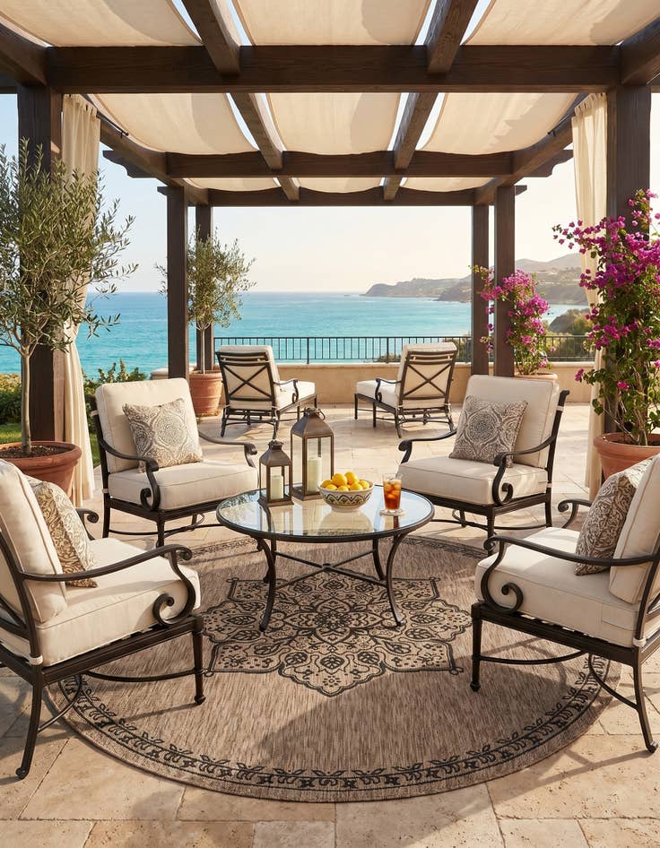 Detail image of 7' 10 x 7' 10 Easy-Clean Traditional Indoor / Outdoor Round Rug