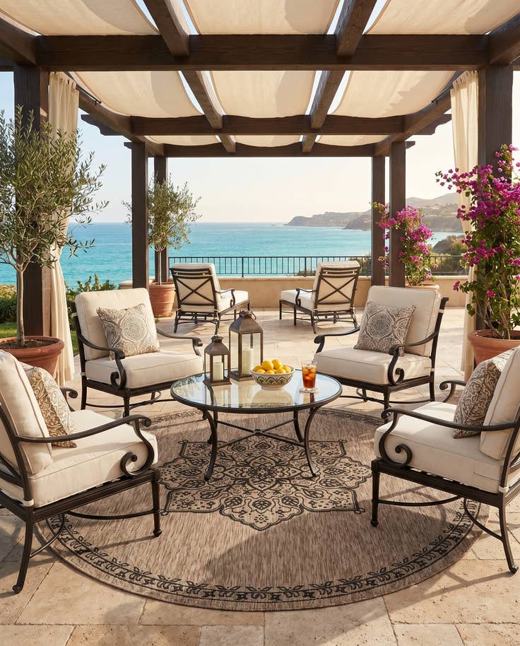 Detail image of 7' 10 x 7' 10 Easy-Clean Traditional Indoor / Outdoor Round Rug