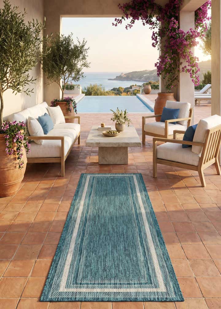 2' x 8' Easy-Clean Border Indoor / Outdoor Runner Rug