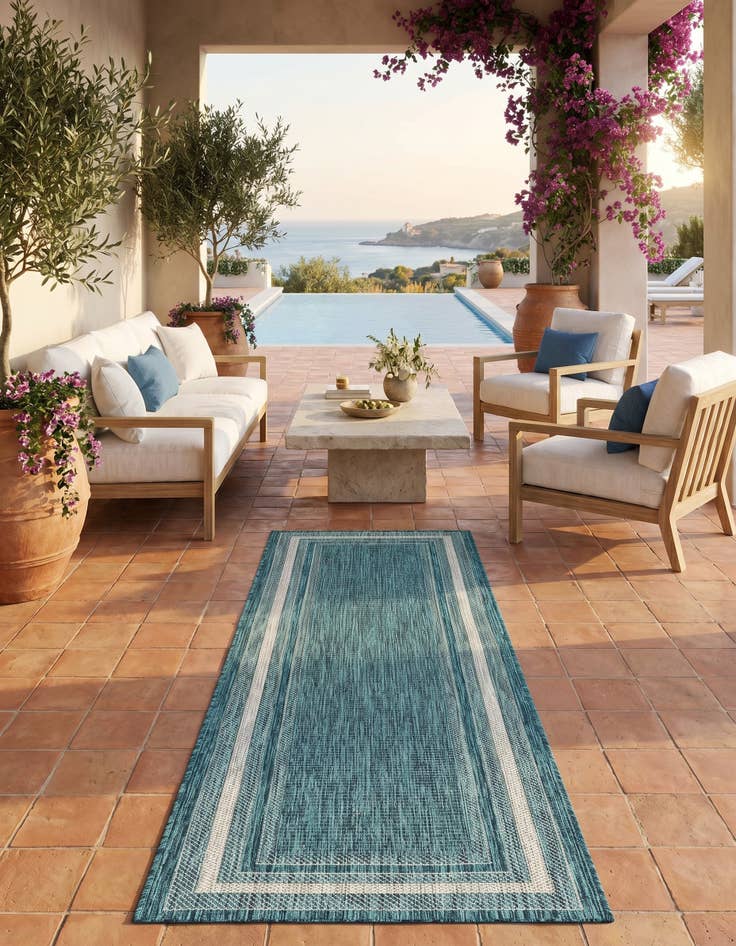 Detail image of 2' x 8' Easy-Clean Border Indoor / Outdoor Runner Rug