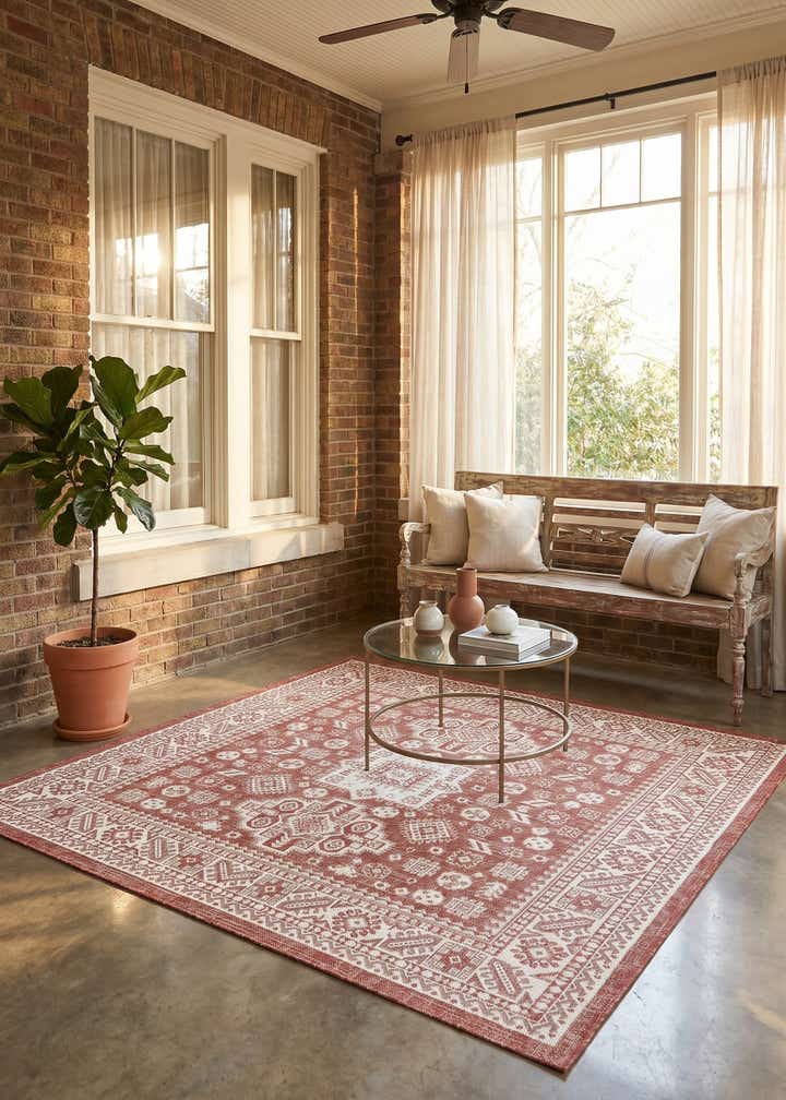 6' x 6' Easy-Clean Aztec Indoor / Outdoor Square Rug