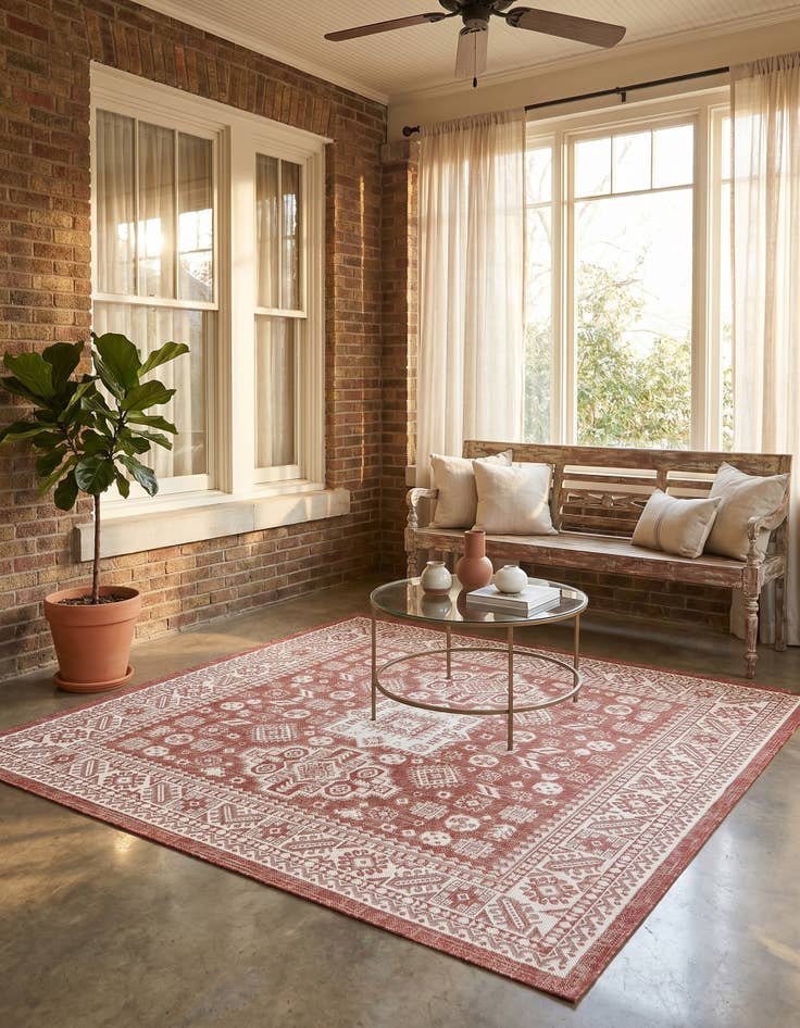 Detail image of 6' x 6' Easy-Clean Aztec Indoor / Outdoor Square Rug