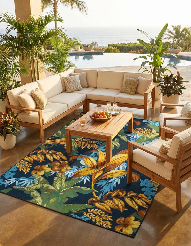 Detail image of 7' x 10' Easy-Clean Botanical Indoor / Outdoor Rug