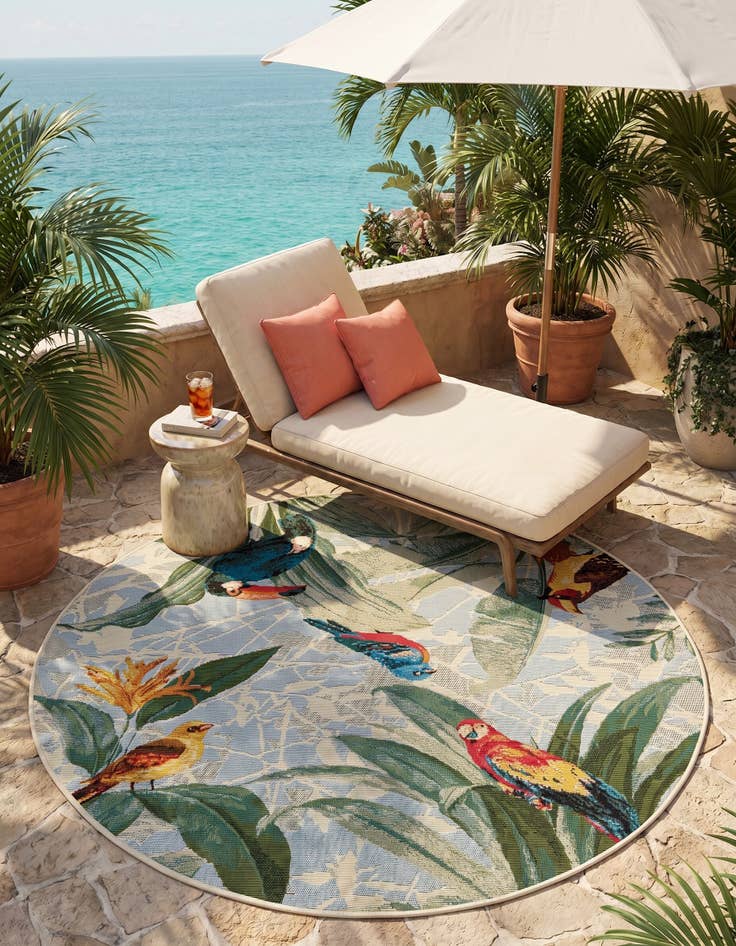 Detail image of 4' x 4' Easy-Clean Botanical Indoor / Outdoor Round Rug