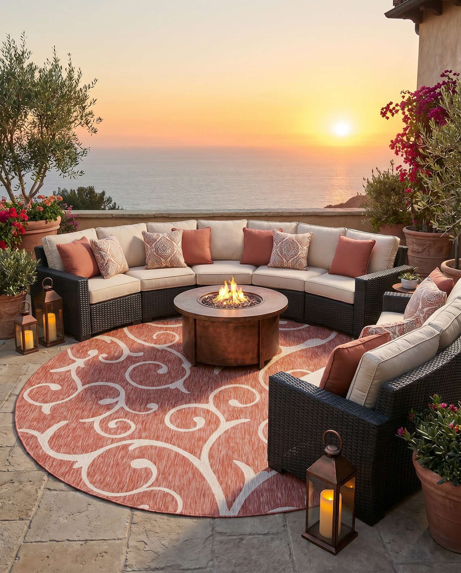 10' 8 x 10' 8 Easy-Clean Botanical Indoor / Outdoor Round Rug