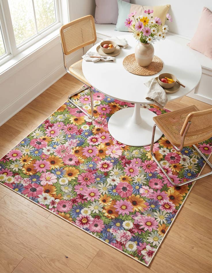 Detail image of 5' 3 x 5' 3 Easy-Clean Botanical Indoor / Outdoor Square Rug