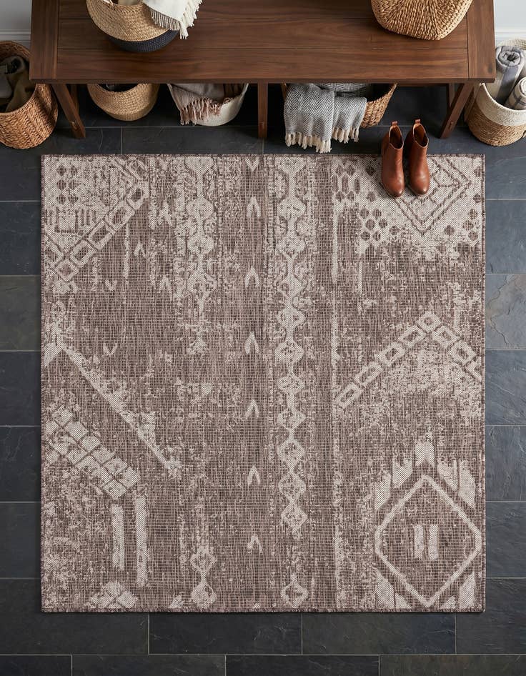 Detail image of 5' 3 x 5' 3 Easy-Clean Bohemian Indoor / Outdoor Square Rug