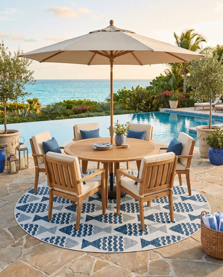 Detail image of 10' x 10' Easy-Clean Coastal Indoor / Outdoor Round Rug