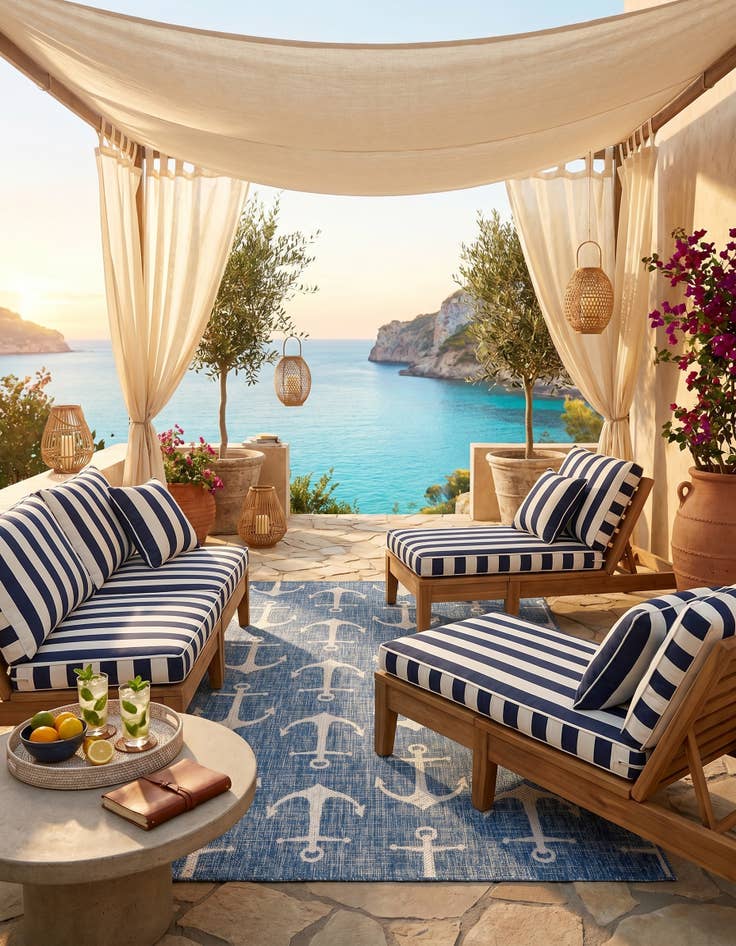 Detail image of 5' 3 x 8' Easy-Clean Coastal Indoor / Outdoor Rug