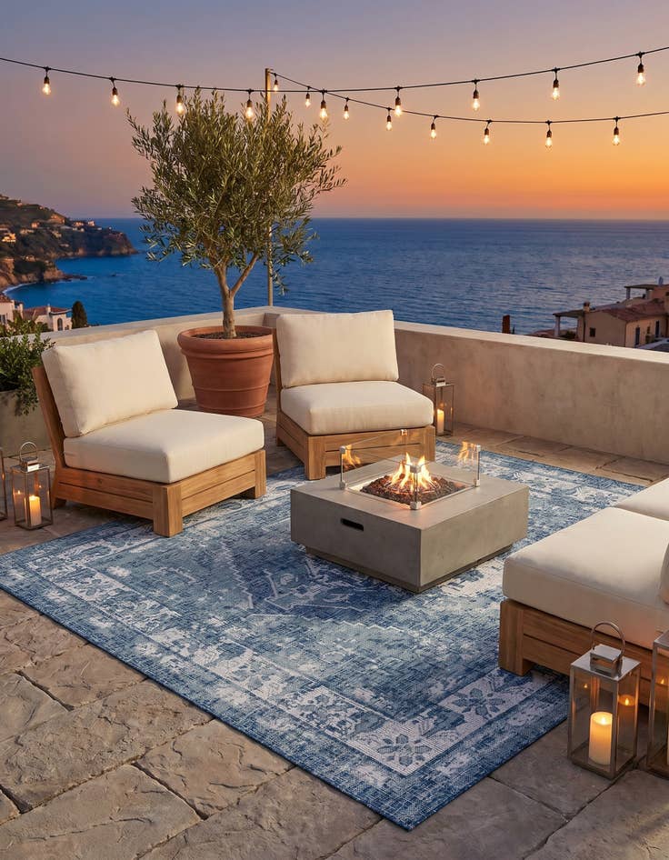 Detail image of 7' 10 x 7' 10 Easy-Clean Traditional Indoor / Outdoor Square Rug