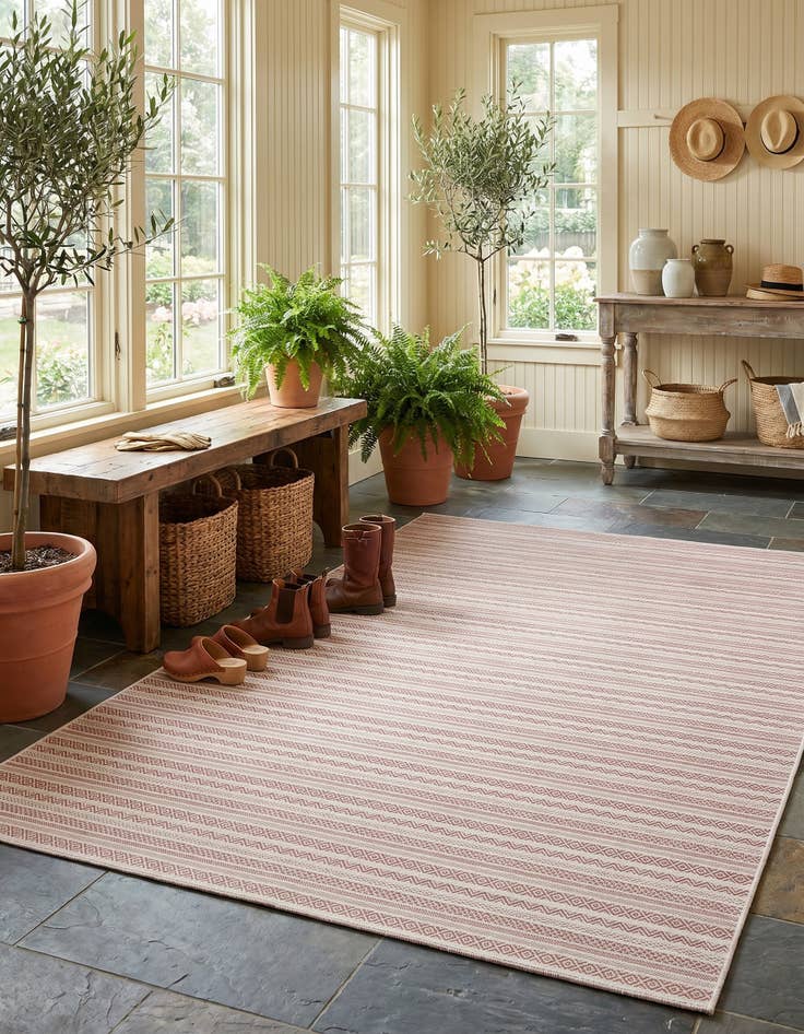 Detail image of 7' 10 x 11' Easy-Clean Striped Indoor / Outdoor Rug