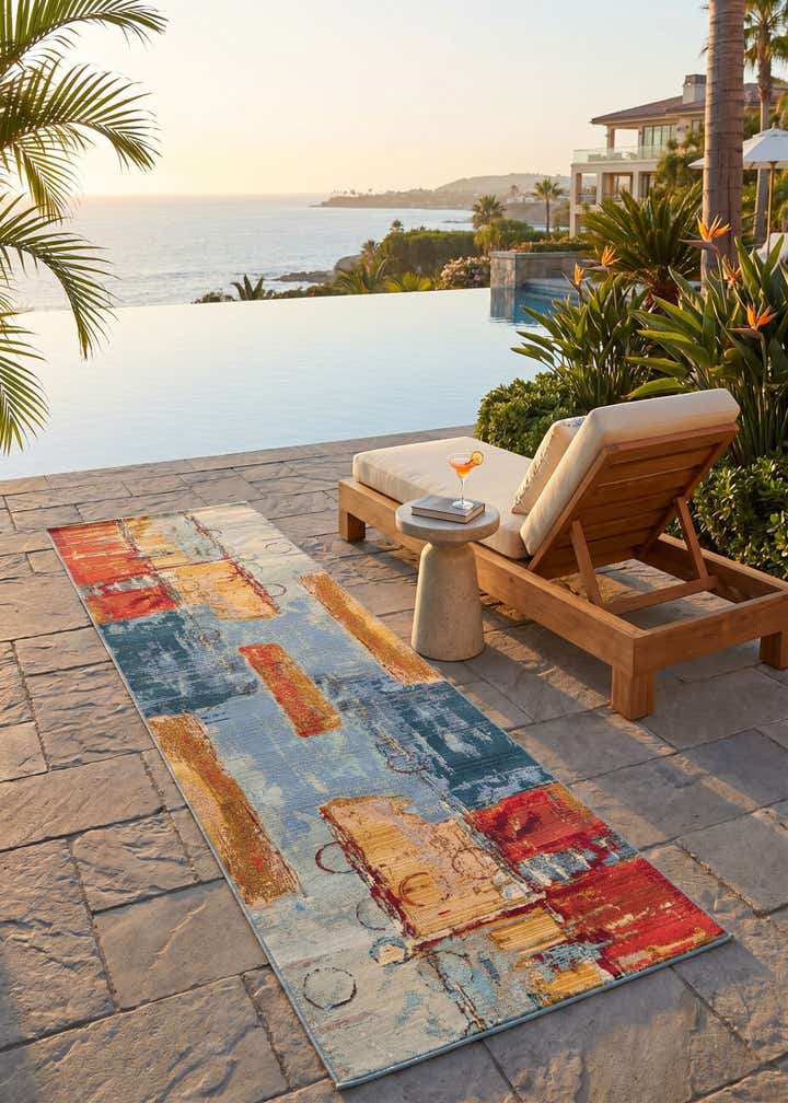 2' 7 x 9' Easy-Clean Modern Indoor / Outdoor Runner Rug