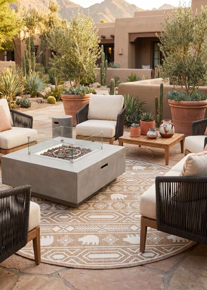 13' x 13' Easy-Clean Southwestern Indoor / Outdoor Round Rug