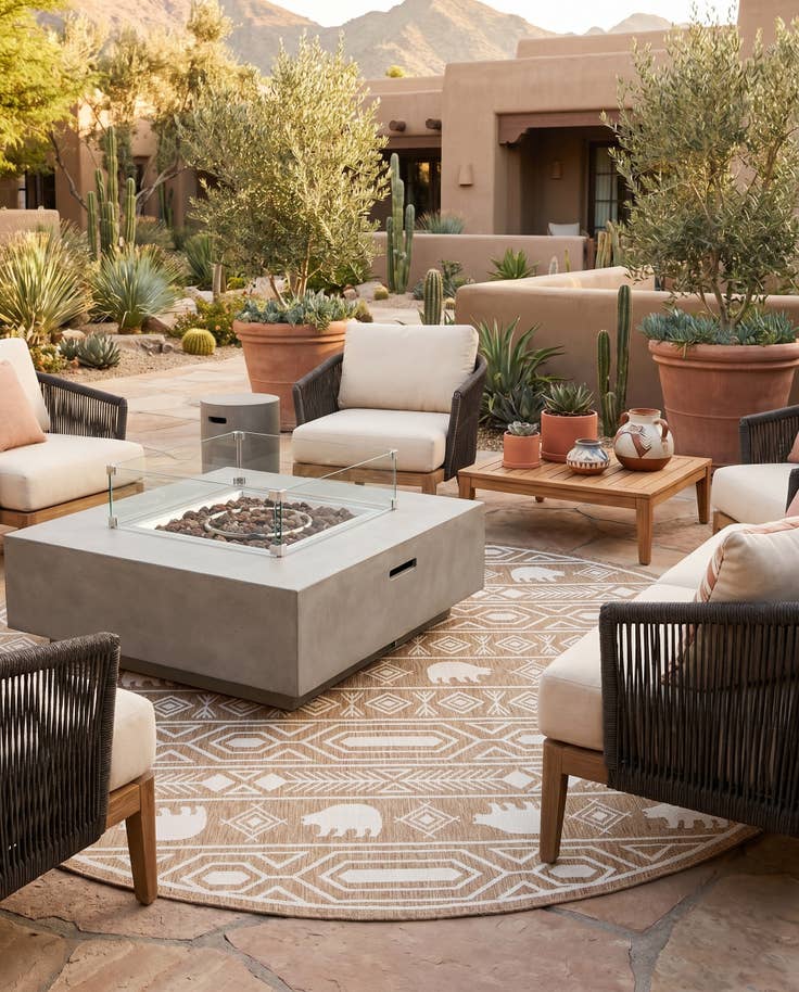 Detail image of 13' x 13' Easy-Clean Southwestern Indoor / Outdoor Round Rug