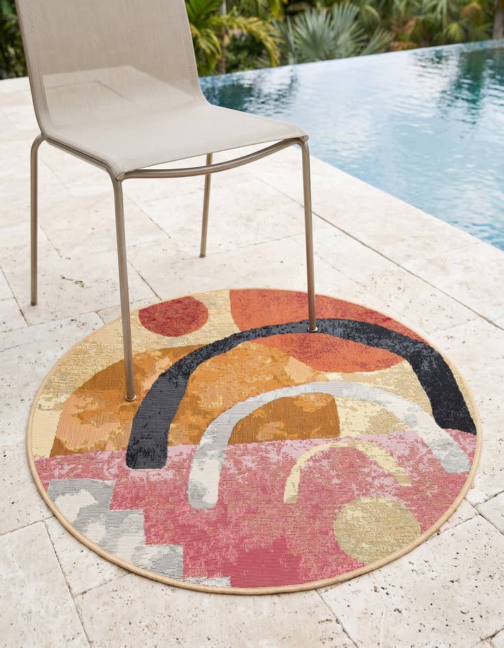 Detail image of 3' x 3' Easy-Clean Modern Indoor / Outdoor Round Rug