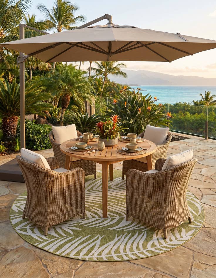 Detail image of 7' 10 x 7' 10 Easy-Clean Botanical Indoor / Outdoor Round Rug