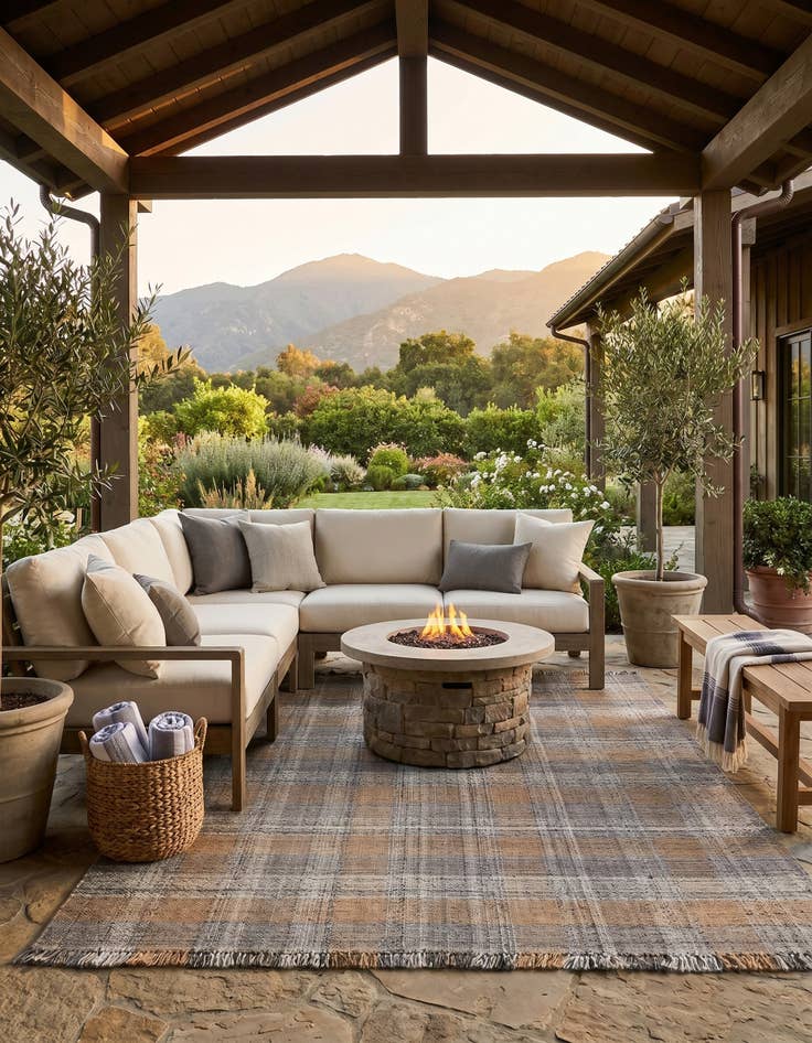 Detail image of 9' x 12' Easy-Clean Eco Plaid Washable Indoor / Outdoor Rug