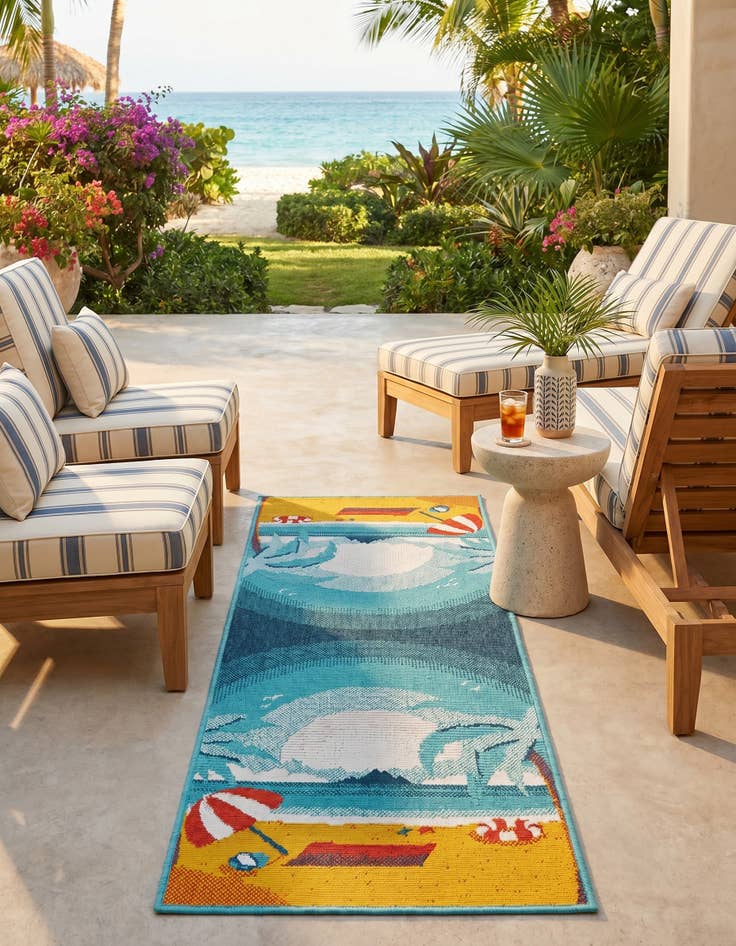 Detail image of 2' x 5' Easy-Clean Coastal Indoor / Outdoor Runner Rug