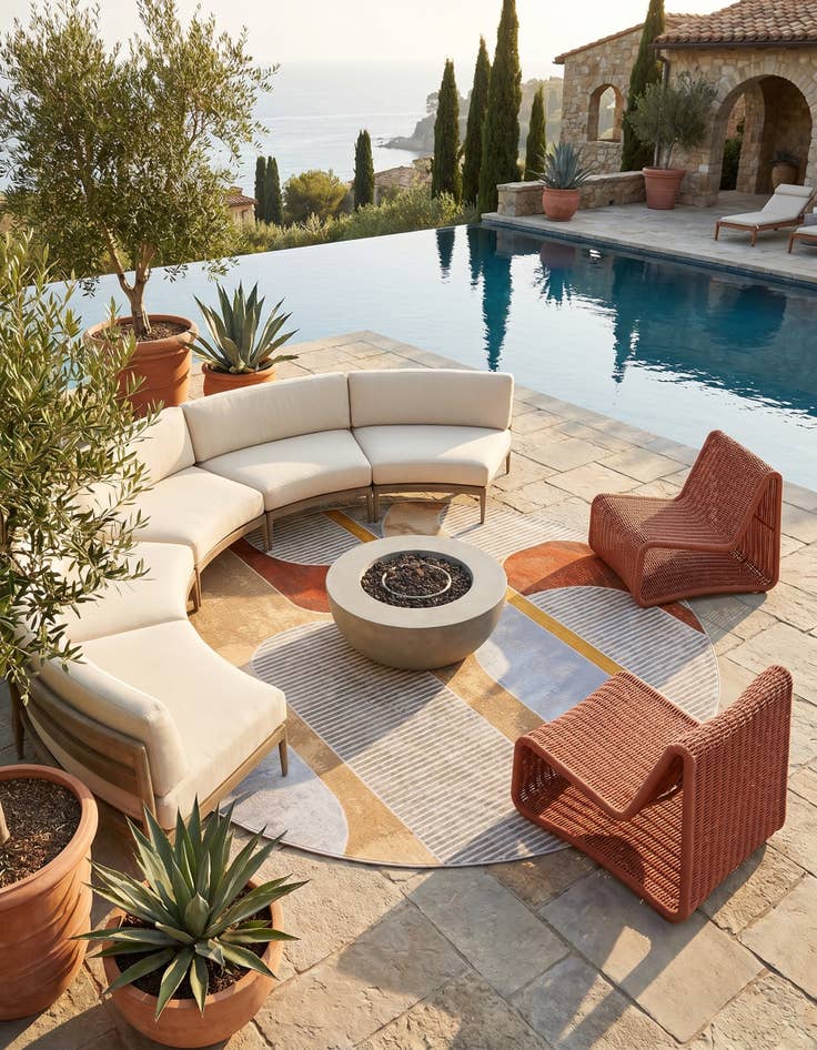 Detail image of 7' 10 x 7' 10 Easy-Clean Modern Indoor / Outdoor Round Rug