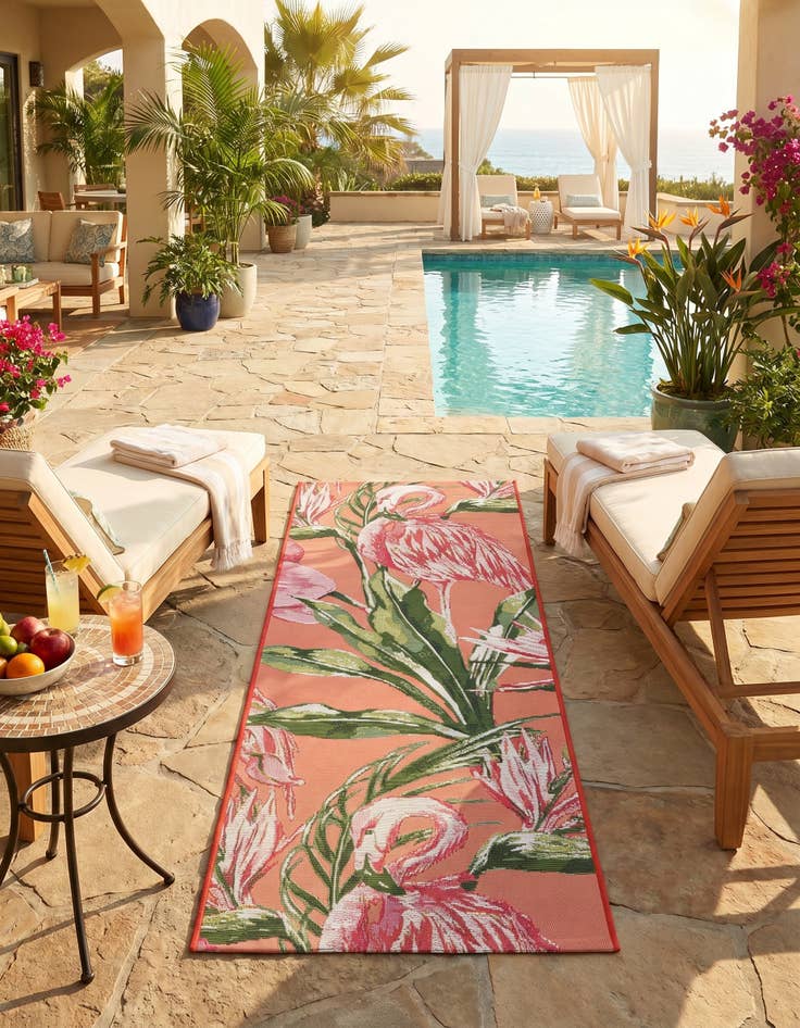 Detail image of 2' x 5' Easy-Clean Botanical Indoor / Outdoor Runner Rug