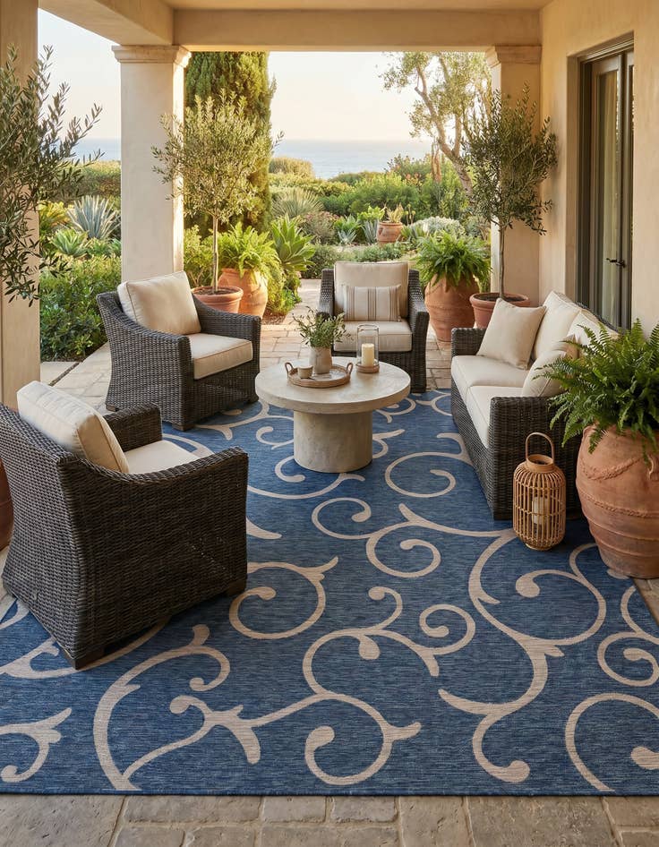 Detail image of 13' x 13' Easy-Clean Botanical Indoor / Outdoor Square Rug