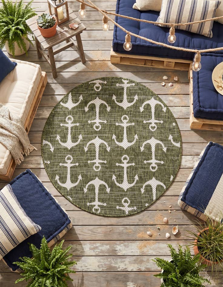 Detail image of 3' x 3' Easy-Clean Coastal Indoor / Outdoor Round Rug