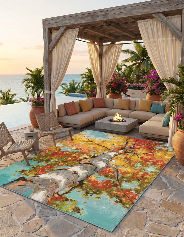 Detail image of 9' x 12' Easy-Clean Botanical Indoor / Outdoor Rug